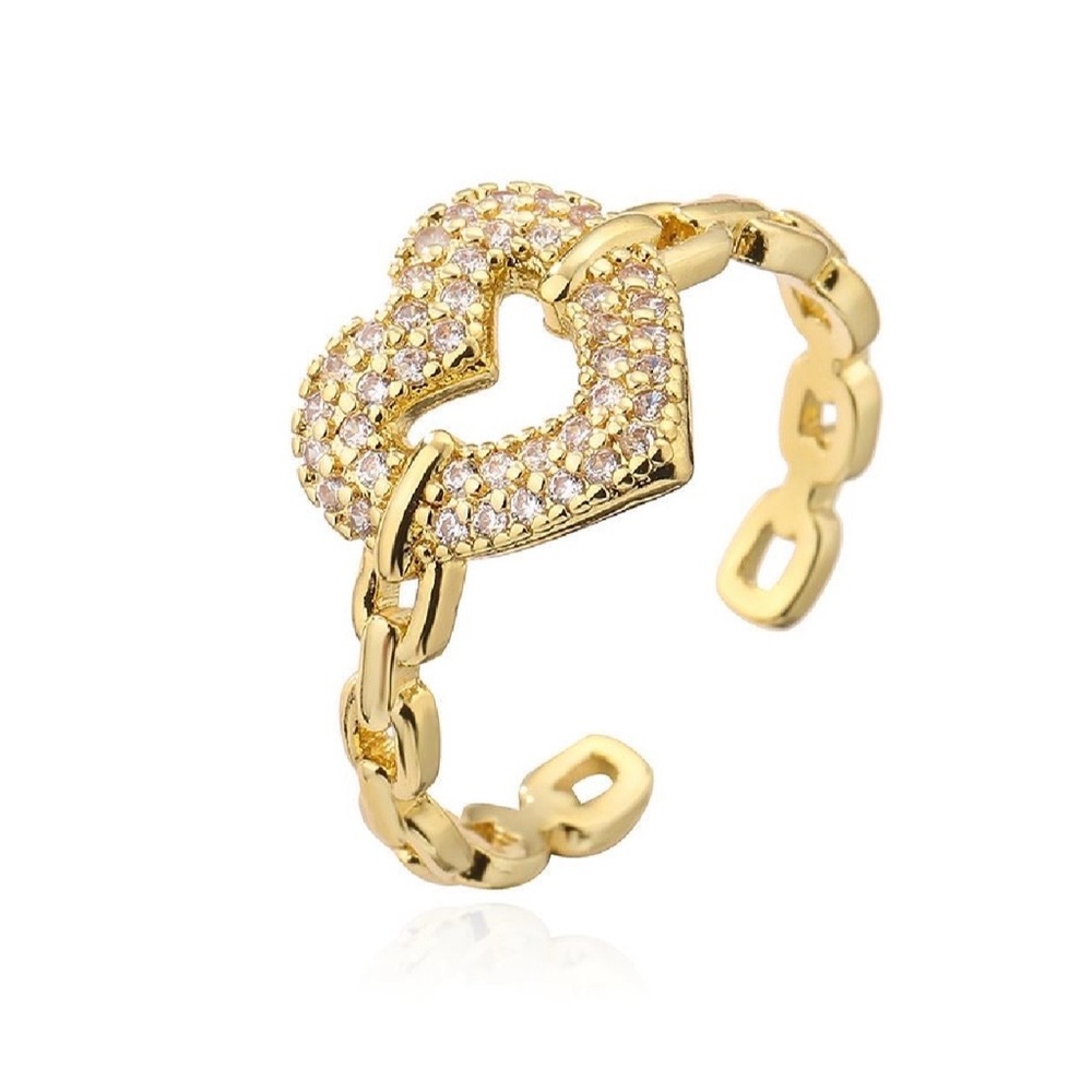 Gold Heart Open Band Ring, Adjustable 
Stainless Steel